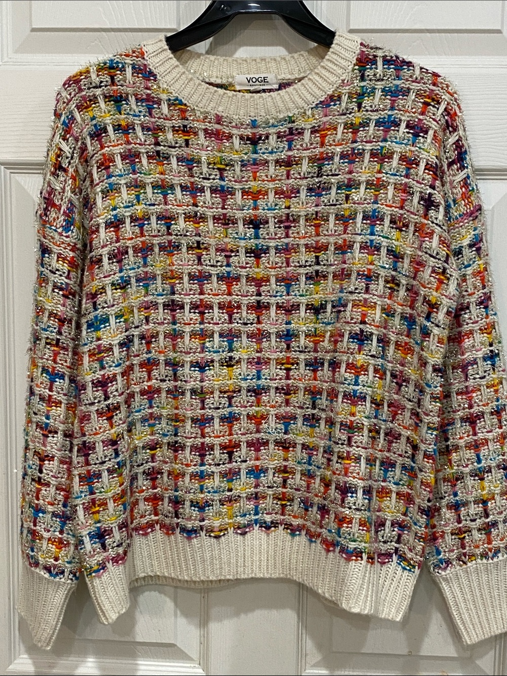 Vogue Boutique Multicolor Tweed Crewneck Sweater in Cream Base size small